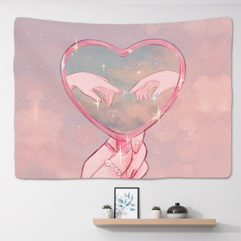 Kawaii Pink Anime Snack Tapestry - Large Wall Hanging for Bedroom, Dorm Room, and Aesthetic Background Decor - DormVibes