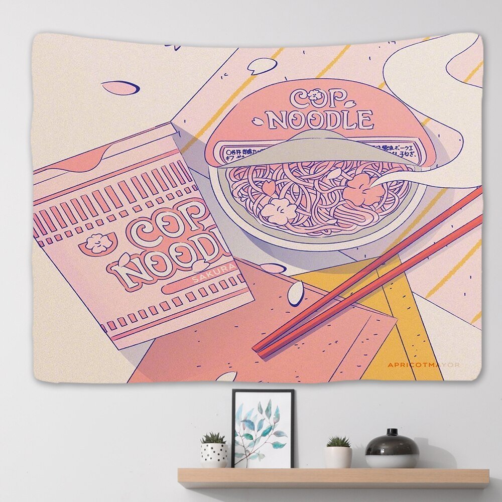 Kawaii Pink Anime Snack Tapestry - Large Wall Hanging for Bedroom, Dorm Room, and Aesthetic Background Decor - DormVibes