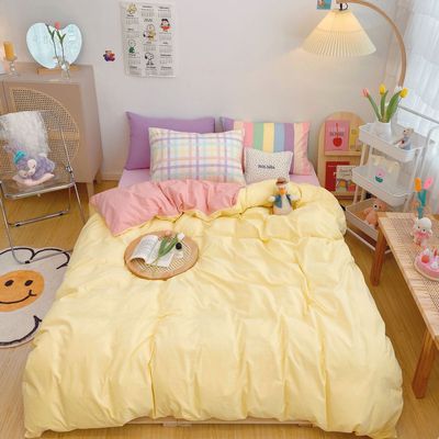 Kawaii Rainbow Bedding Duvet Set: 100% Cotton Flat Bed Sheet and Pillowcases, Korean Style Princess Full Queen Bed Sets - DormVibes
