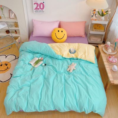 Kawaii Rainbow Bedding Duvet Set: 100% Cotton Flat Bed Sheet and Pillowcases, Korean Style Princess Full Queen Bed Sets - DormVibes