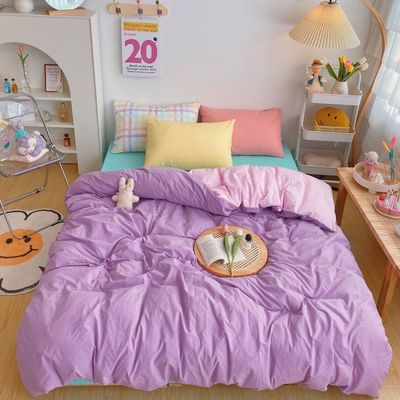 Kawaii Rainbow Bedding Duvet Set: 100% Cotton Flat Bed Sheet and Pillowcases, Korean Style Princess Full Queen Bed Sets - DormVibes