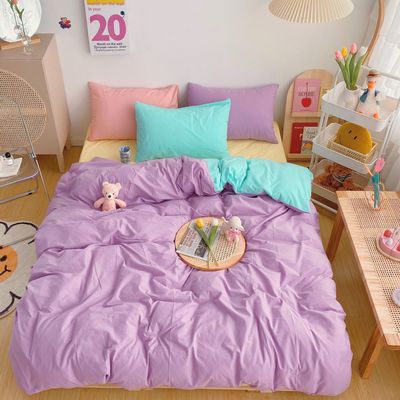Kawaii Rainbow Bedding Duvet Set: 100% Cotton Flat Bed Sheet and Pillowcases, Korean Style Princess Full Queen Bed Sets - DormVibes