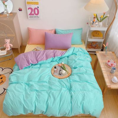 Kawaii Rainbow Bedding Duvet Set: 100% Cotton Flat Bed Sheet and Pillowcases, Korean Style Princess Full Queen Bed Sets - DormVibes