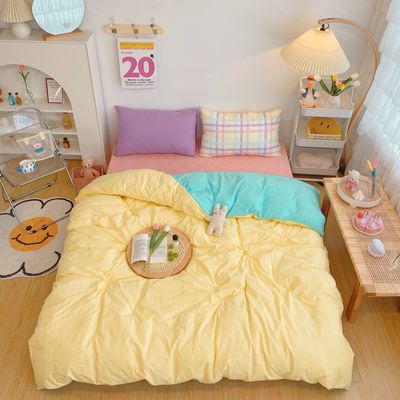 Kawaii Rainbow Bedding Duvet Set: 100% Cotton Flat Bed Sheet and Pillowcases, Korean Style Princess Full Queen Bed Sets - DormVibes