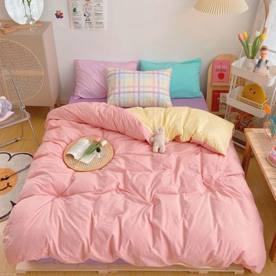 Kawaii Rainbow Bedding Duvet Set: 100% Cotton Flat Bed Sheet and Pillowcases, Korean Style Princess Full Queen Bed Sets - DormVibes