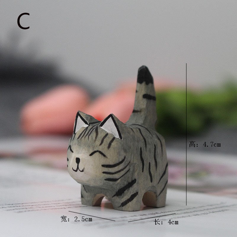 Kitten Handmade Wood Carving Desk Ornaments - DormVibes