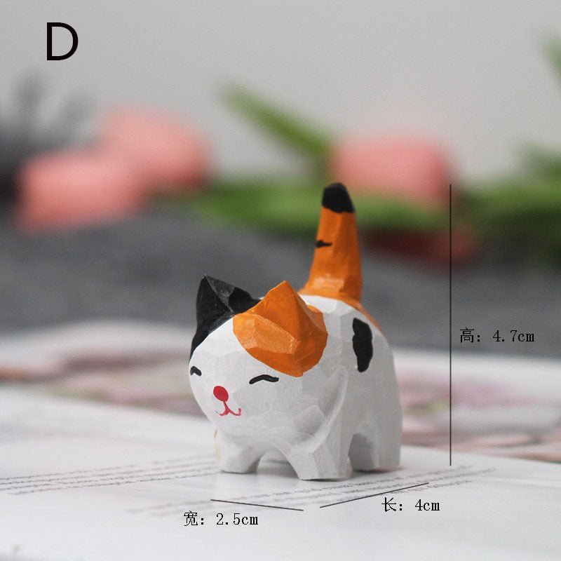 Kitten Handmade Wood Carving Desk Ornaments - DormVibes
