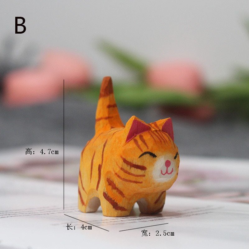 Kitten Handmade Wood Carving Desk Ornaments - DormVibes