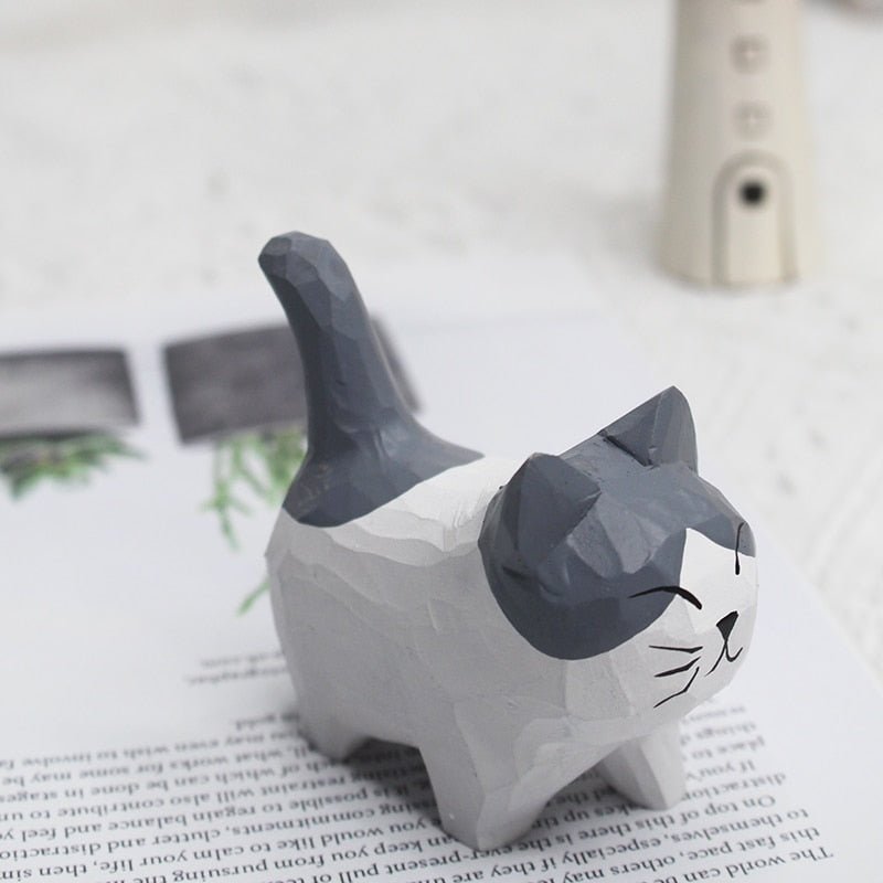 Kitten Handmade Wood Carving Desk Ornaments - DormVibes