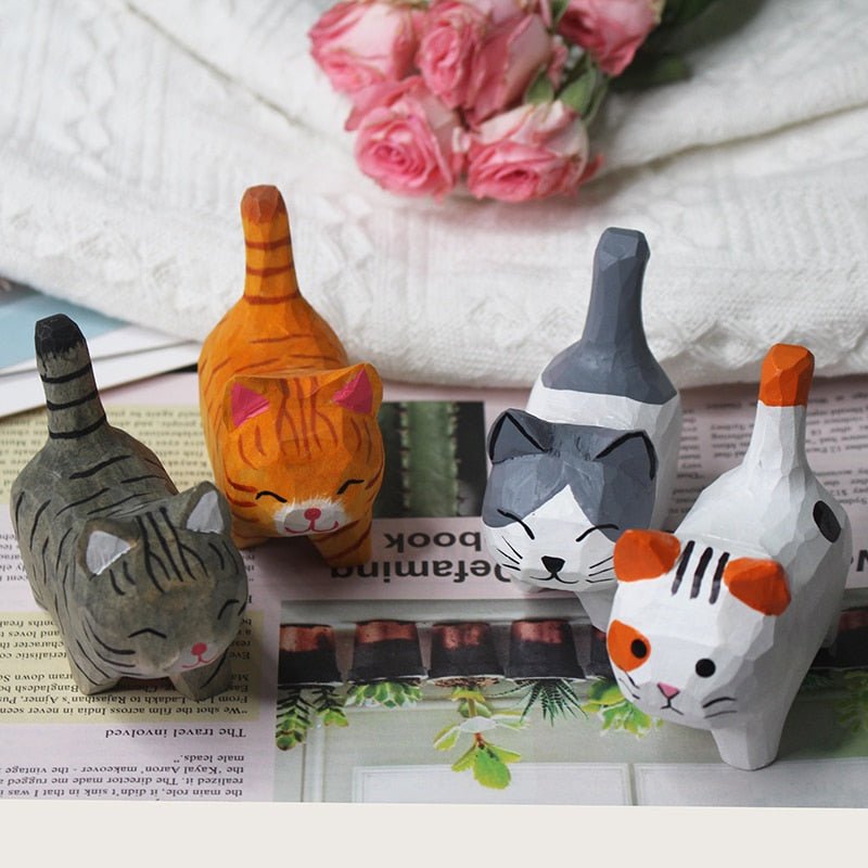 Kitten Handmade Wood Carving Desk Ornaments - DormVibes
