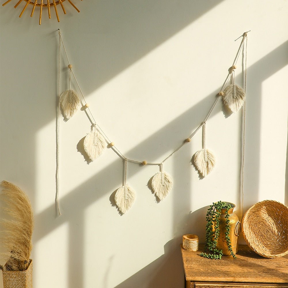 Large Bohemian Macrame Wall Tapestry with Leaf Tassels: Aesthetic Home Decoration for Living Room and Bedroom - DormVibes