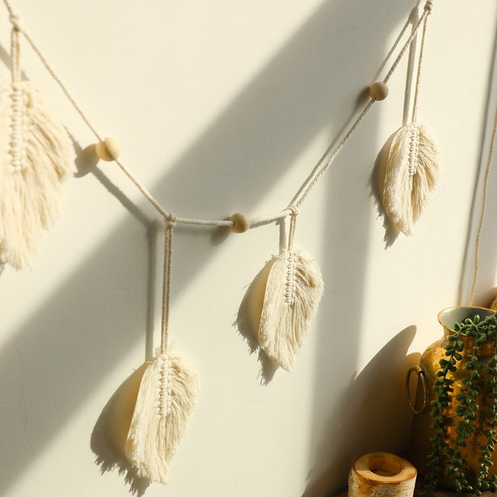 Large Bohemian Macrame Wall Tapestry with Leaf Tassels: Aesthetic Home Decoration for Living Room and Bedroom - DormVibes