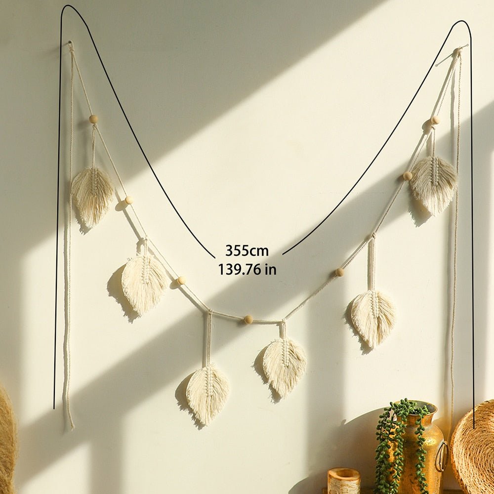 Large Bohemian Macrame Wall Tapestry with Leaf Tassels: Aesthetic Home Decoration for Living Room and Bedroom - DormVibes