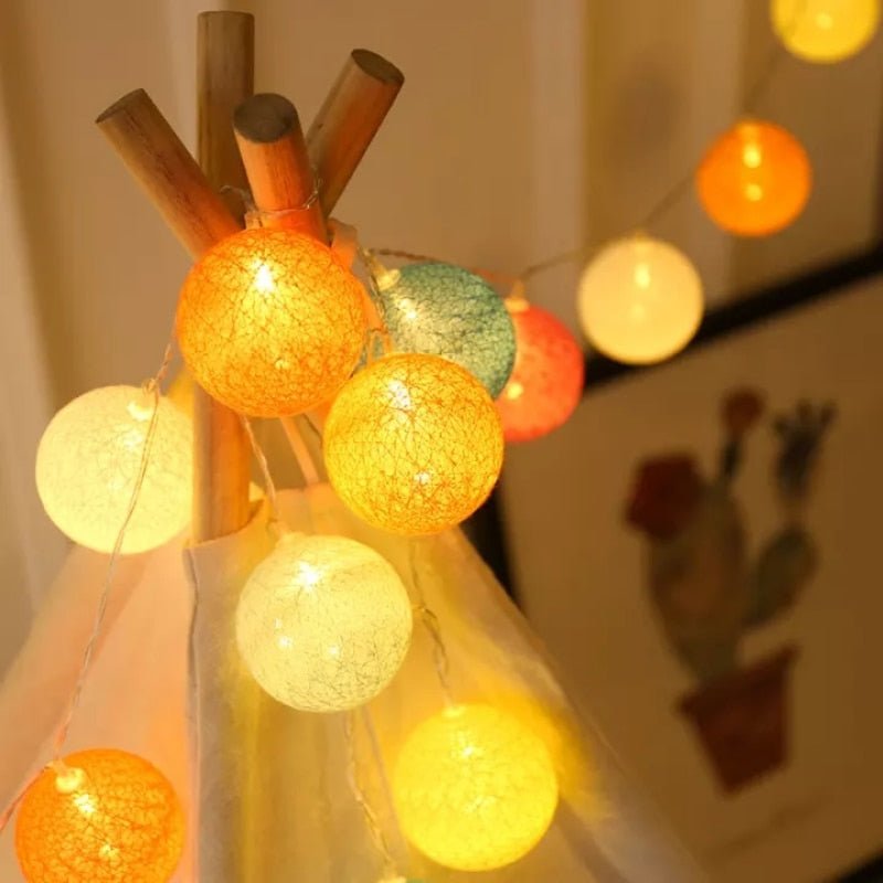 LED Cotton Ball Garland String Lights - DormVibes