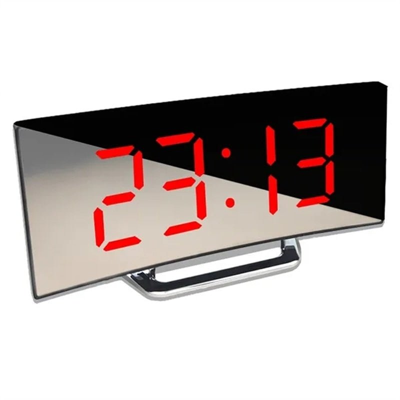 Modern Digital Alarm Clock With Curved Mirror Screen, Temperature Display & USB Port