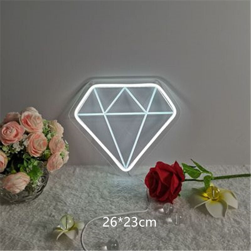 LED Neon Wall Lights in 10 Styles: Xmas, Party, and Wedding Decor, Diamond Crown Neon Sign for Bars, Night Lamps for Home and Room Deco - DormVibes