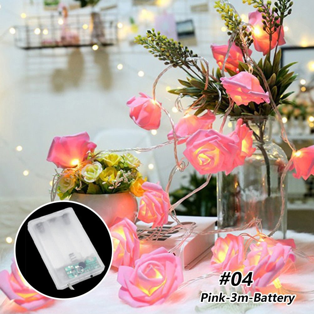 LED Rose Flower String Lights - DormVibes