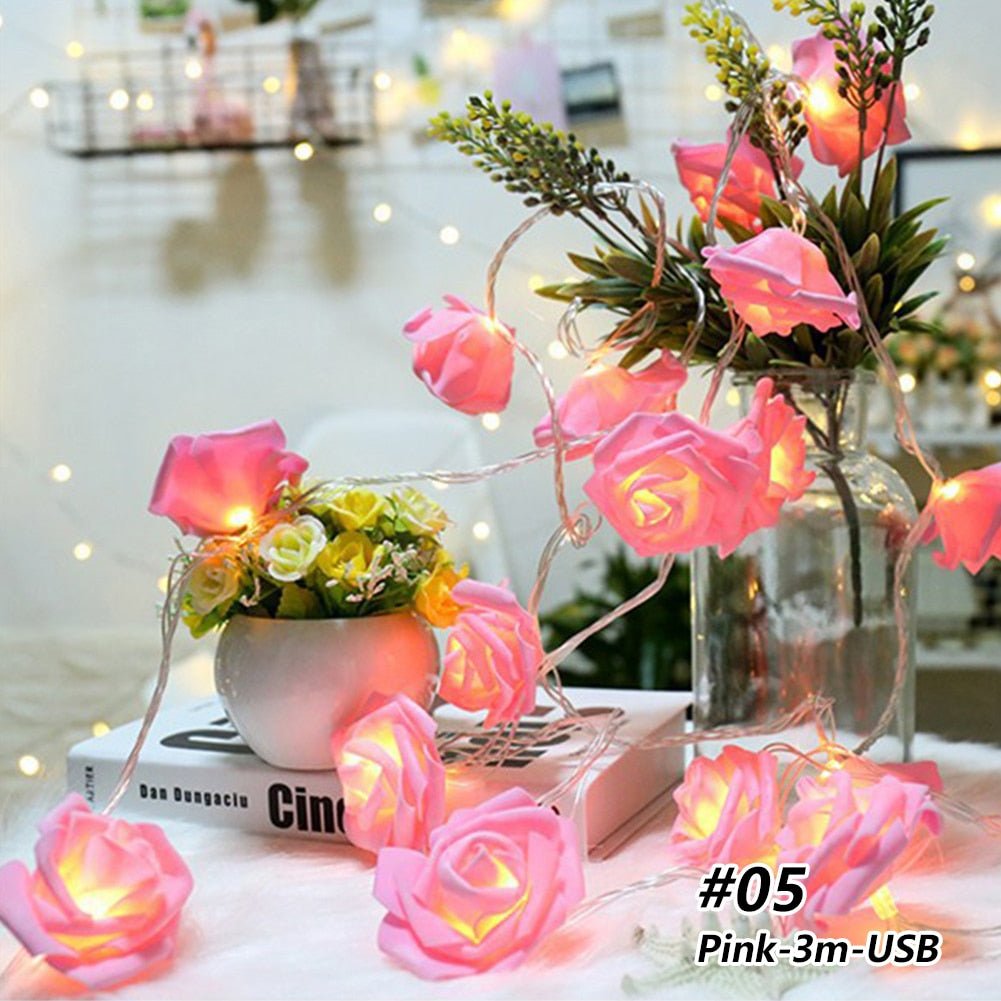 LED Rose Flower String Lights - DormVibes