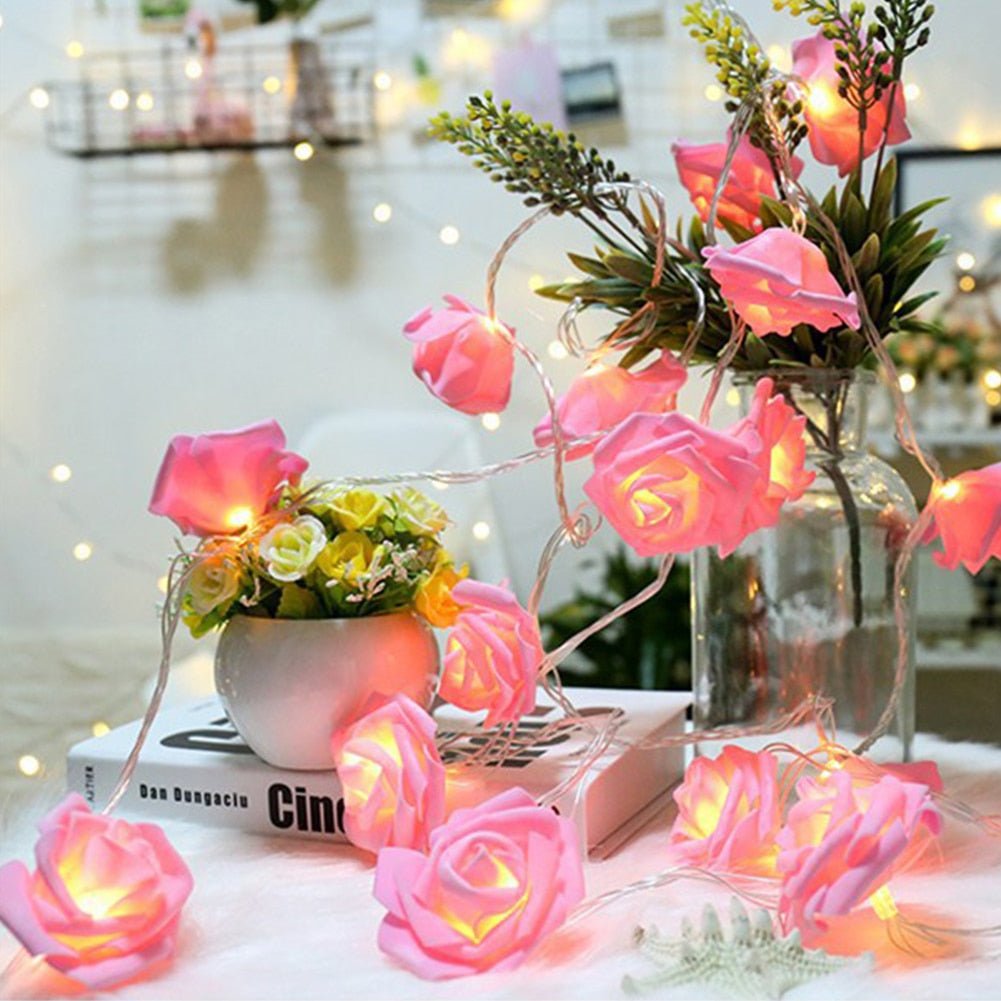 LED Rose Flower String Lights - DormVibes