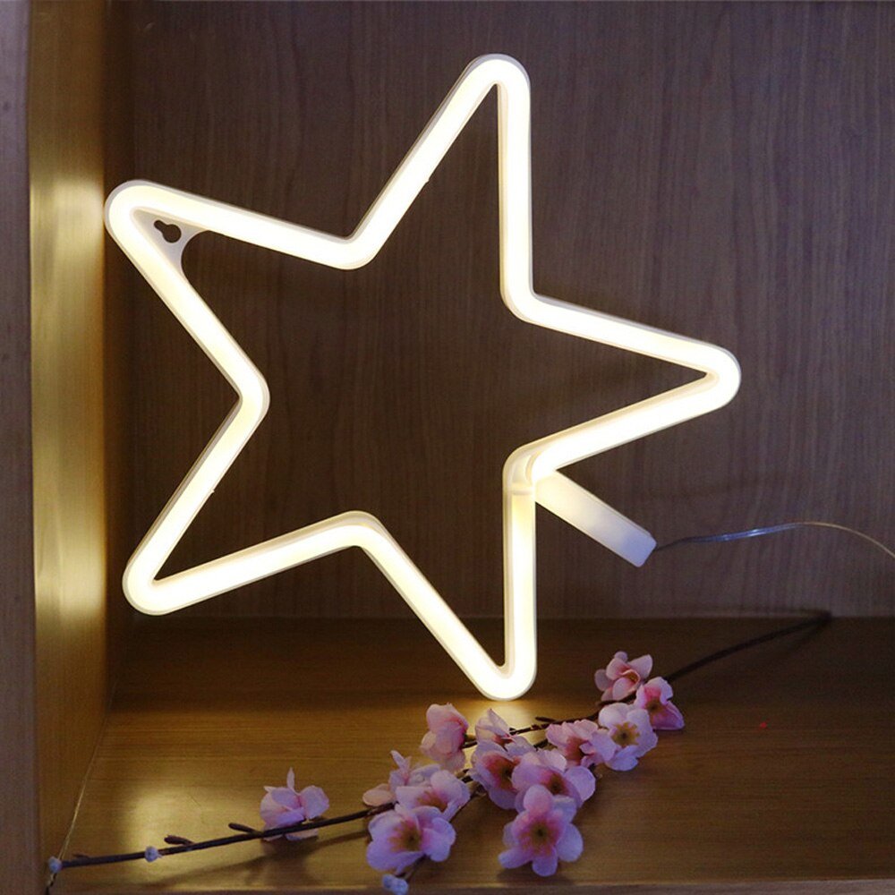 Lovely Star LED Neon Night Light: Warm White Lighting for Kids Room, Wall Decor, Battery-Powered - DormVibes