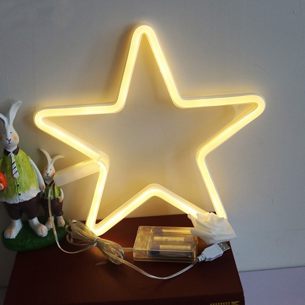 Lovely Star LED Neon Night Light: Warm White Lighting for Kids Room, Wall Decor, Battery-Powered - DormVibes