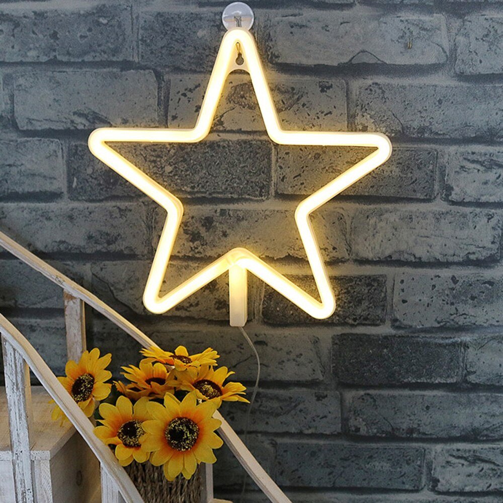 Lovely Star LED Neon Night Light: Warm White Lighting for Kids Room, Wall Decor, Battery-Powered - DormVibes