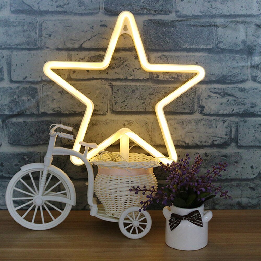Lovely Star LED Neon Night Light: Warm White Lighting for Kids Room, Wall Decor, Battery-Powered - DormVibes