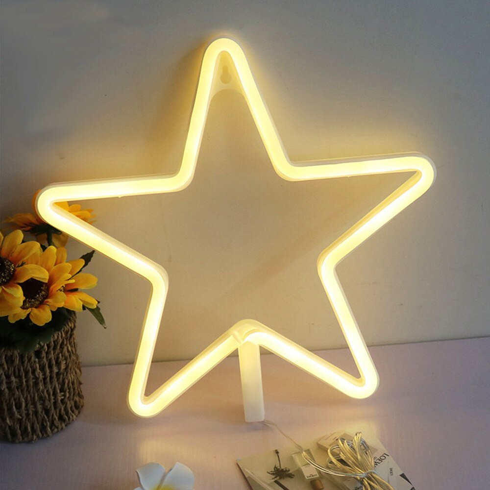 Lovely Star LED Neon Night Light: Warm White Lighting for Kids Room, Wall Decor, Battery-Powered - DormVibes