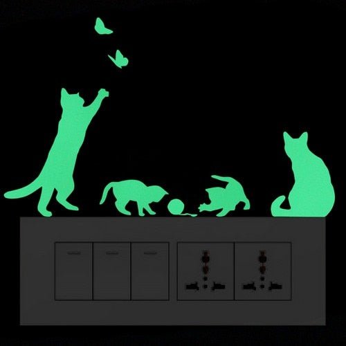 Luminous Cartoon Switch Sticker Collection – Glow-in-the-Dark Cat, Fairy, Moon, Stars Stickers, Kid's Room Decoration, Fluorescent Home Decor - DormVibes