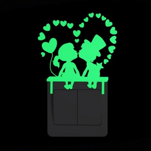 Luminous Cartoon Switch Sticker Collection – Glow-in-the-Dark Cat, Fairy, Moon, Stars Stickers, Kid's Room Decoration, Fluorescent Home Decor - DormVibes