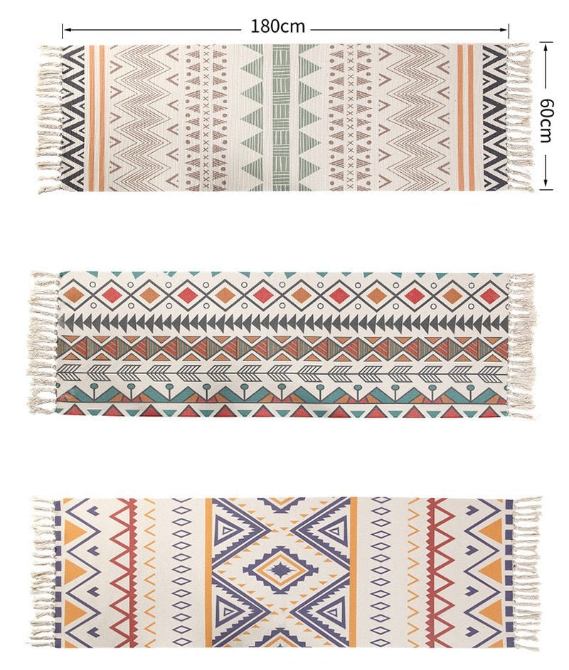 Luxury Bohemia Ethnic Style Cotton Linen Carpet: Handmade Tassel Rug for Living Room, Bedside, and Boho Home Decoration - DormVibes