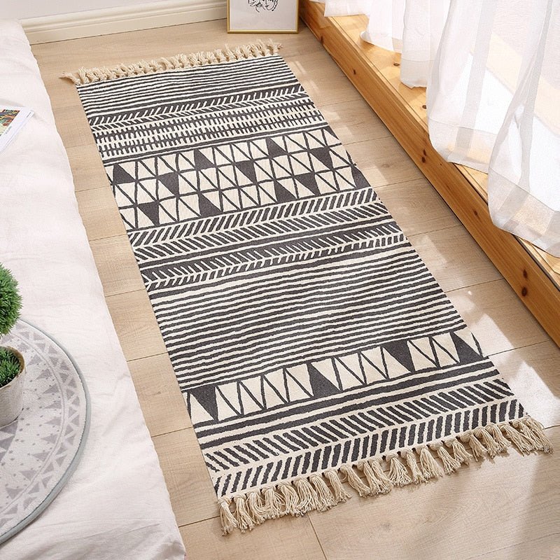 Luxury Bohemia Ethnic Style Cotton Linen Carpet: Handmade Tassel Rug for Living Room, Bedside, and Boho Home Decoration - DormVibes