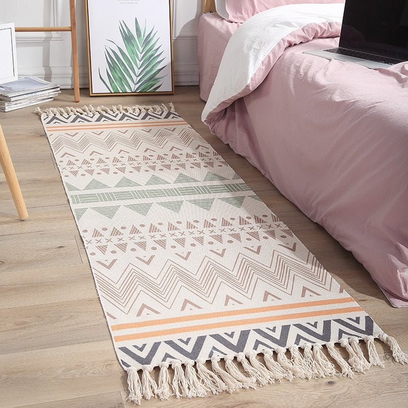 Luxury Bohemia Ethnic Style Cotton Linen Carpet: Handmade Tassel Rug for Living Room, Bedside, and Boho Home Decoration - DormVibes