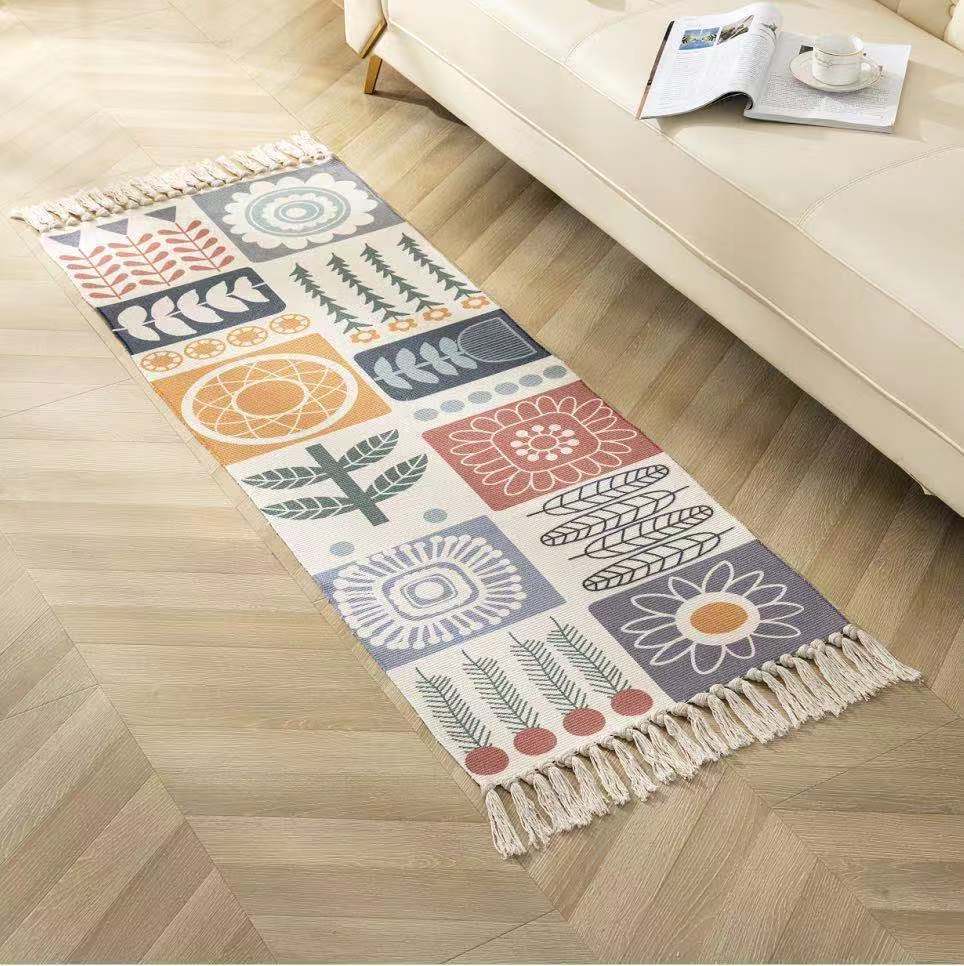 Luxury Bohemia Ethnic Style Cotton Linen Carpet: Handmade Tassel Rug for Living Room, Bedside, and Boho Home Decoration - DormVibes