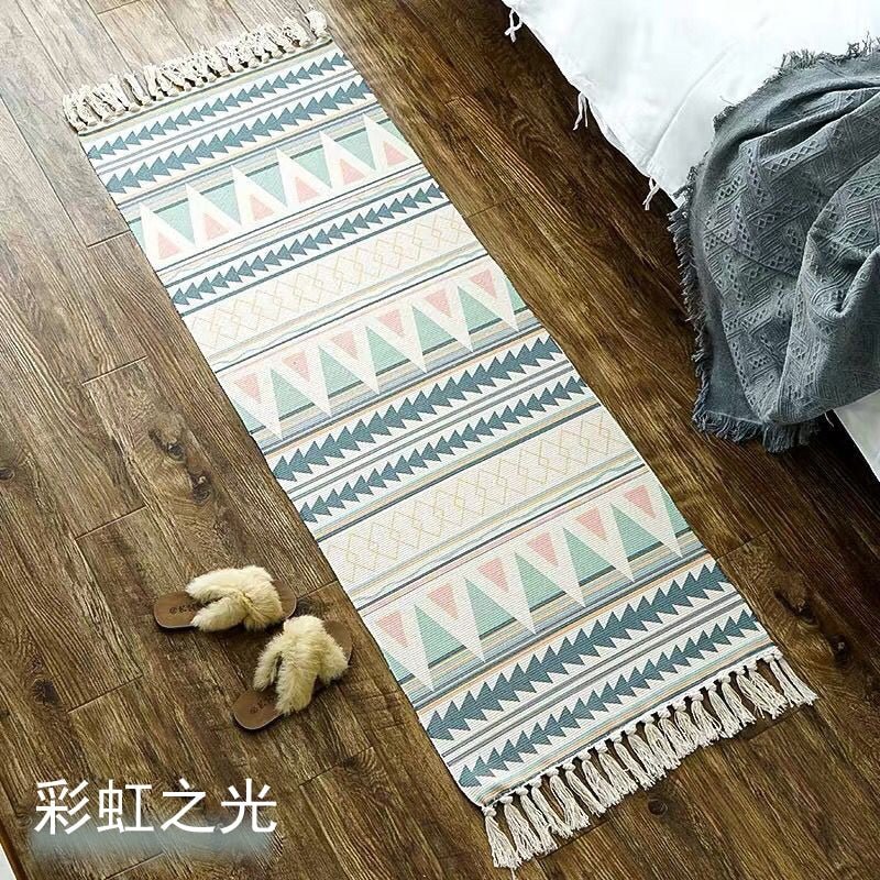 Luxury Bohemia Ethnic Style Cotton Linen Carpet: Handmade Tassel Rug for Living Room, Bedside, and Boho Home Decoration - DormVibes