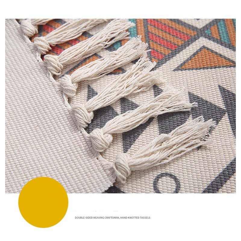 Luxury Bohemia Ethnic Style Cotton Linen Carpet: Handmade Tassel Rug for Living Room, Bedside, and Boho Home Decoration - DormVibes