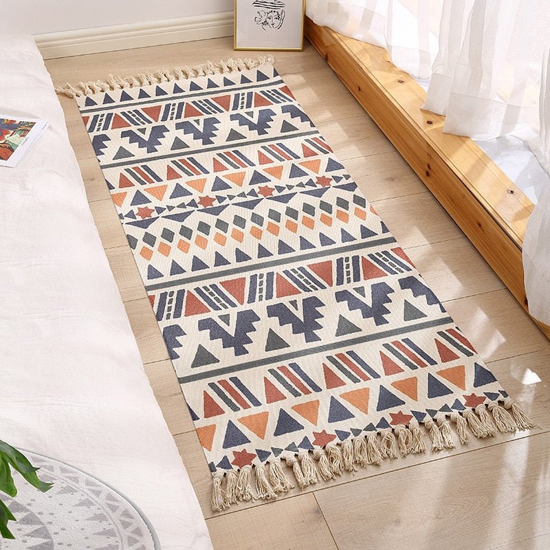 Luxury Bohemia Ethnic Style Cotton Linen Carpet: Handmade Tassel Rug for Living Room, Bedside, and Boho Home Decoration - DormVibes