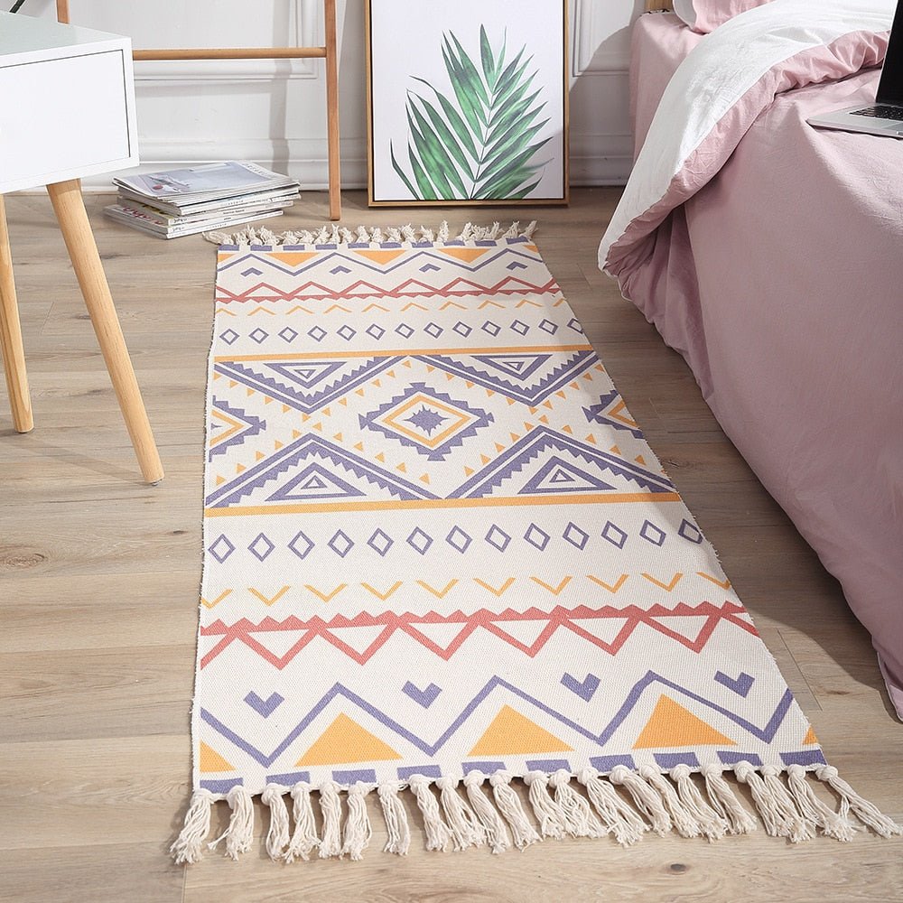 Luxury Bohemia Ethnic Style Cotton Linen Carpet: Handmade Tassel Rug for Living Room, Bedside, and Boho Home Decoration - DormVibes