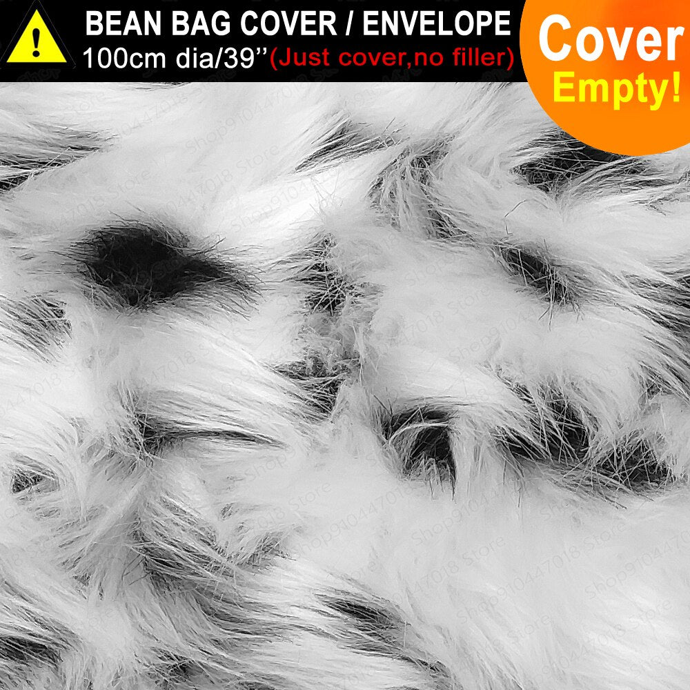 Luxury Snow Leopard Fur Bean Bag Chair - Giant Stuffed Pouf Ottoman for Relaxation, Lounge Furniture with XXL Beanbag - DormVibes