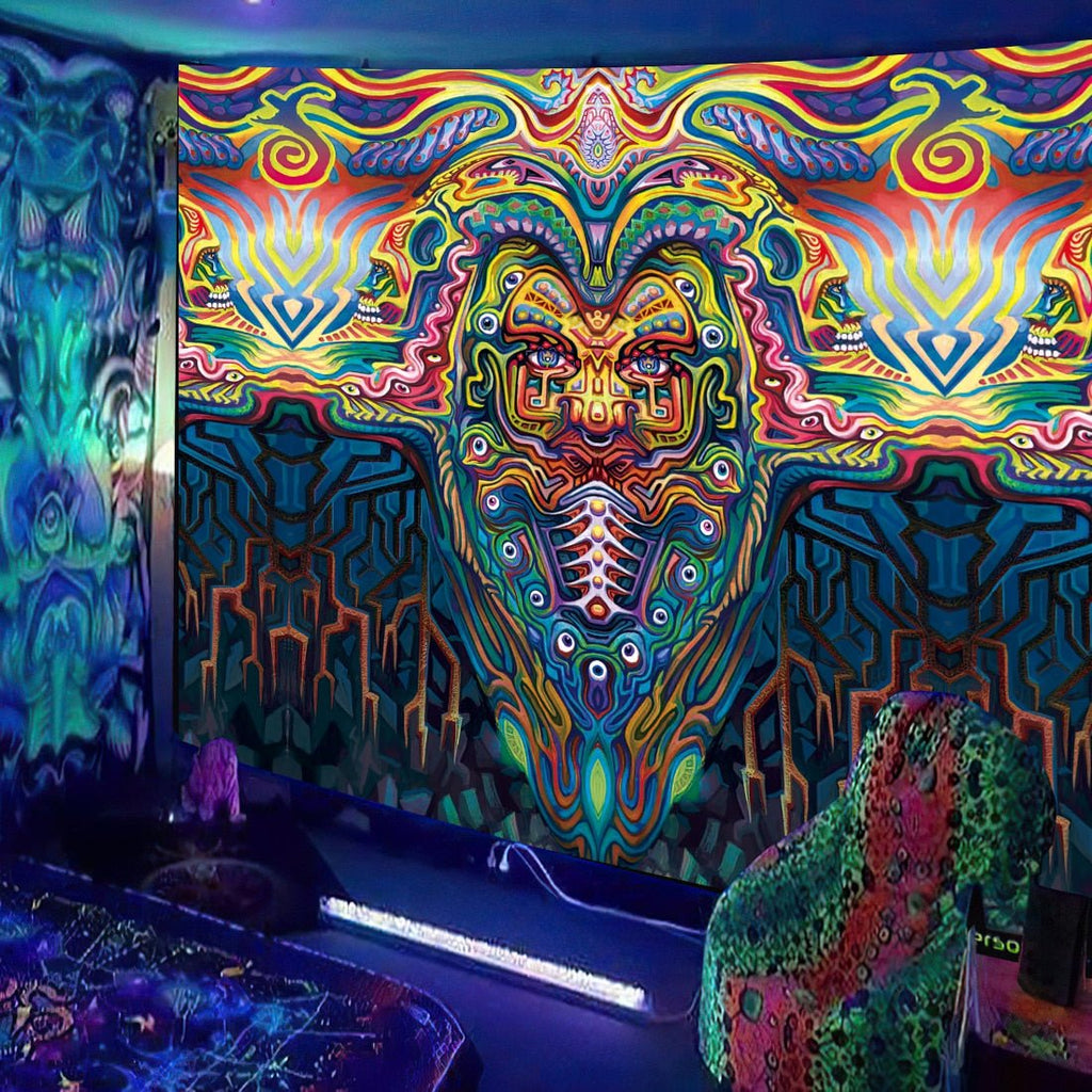 Mans Face Trippy BlackLight Tapestry - DormVibes