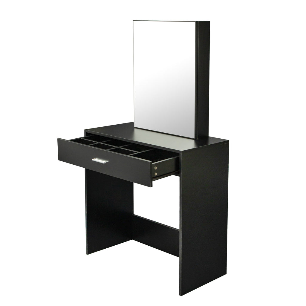 Matte Black Vanity with Mirror Cabinet and Stool Set - DormVibes