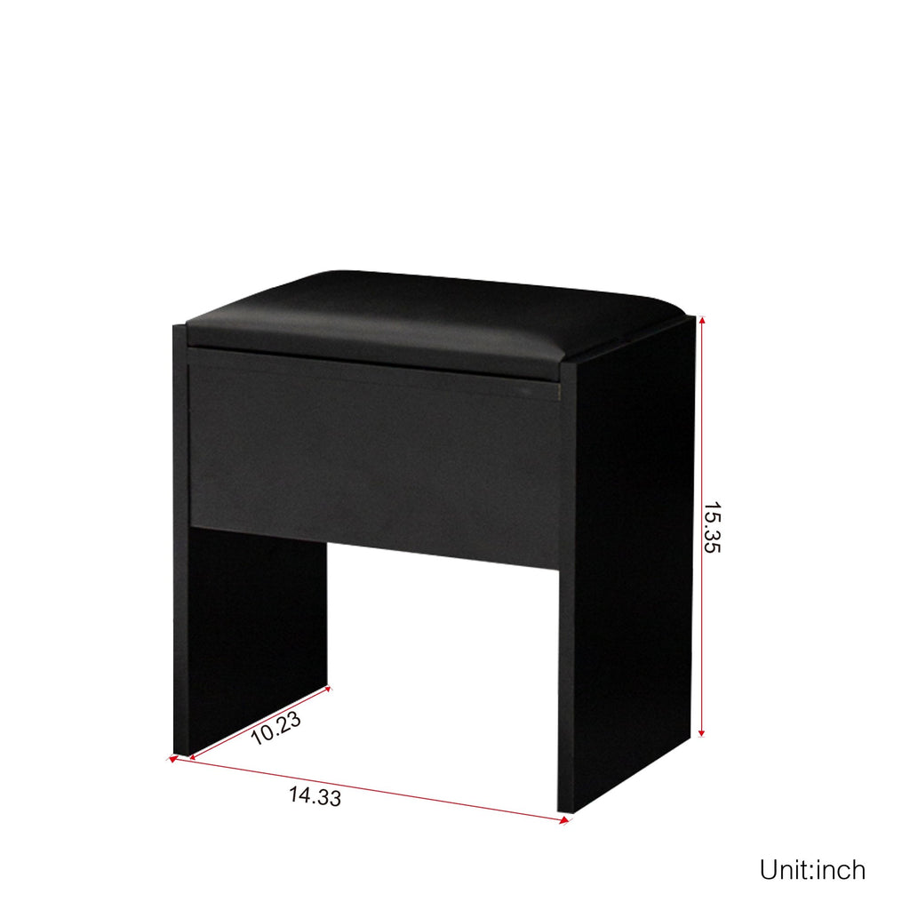 Matte Black Vanity with Mirror Cabinet and Stool Set - DormVibes