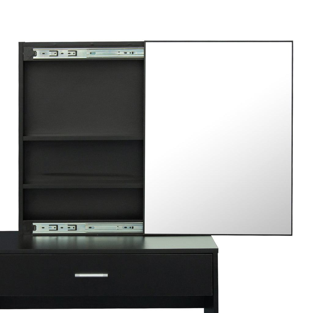 Matte Black Vanity with Mirror Cabinet and Stool Set - DormVibes