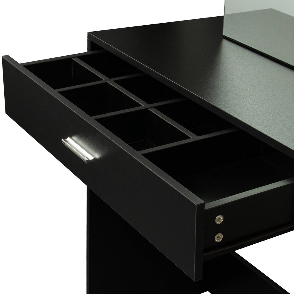 Matte Black Vanity with Mirror Cabinet and Stool Set - DormVibes