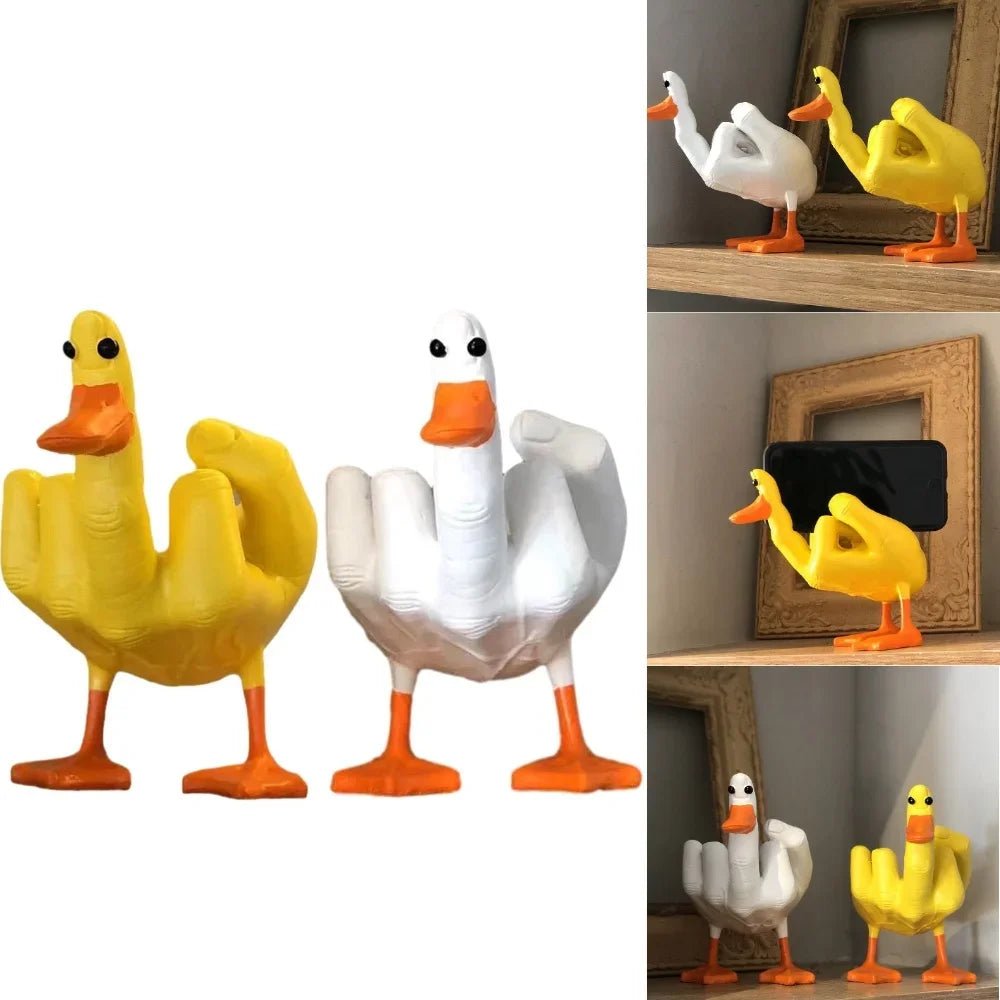 Middle Finger Duck Figurine: Funny Desk Decor, Resin Duck Statue - DormVibes