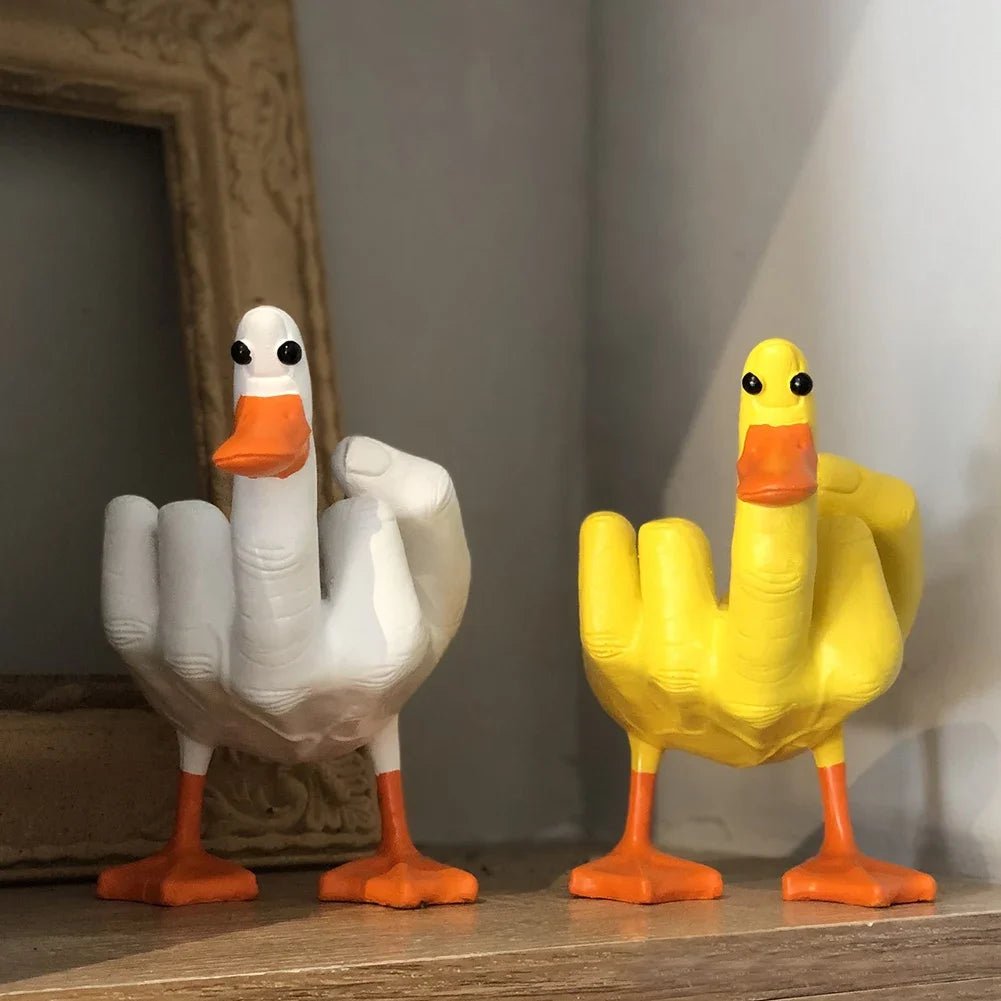 Middle Finger Duck Figurine: Funny Desk Decor, Resin Duck Statue - DormVibes