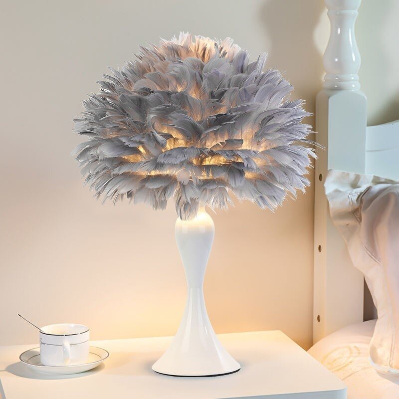 Modern Table Feather Lamp LED Stylish Design - DormVibes