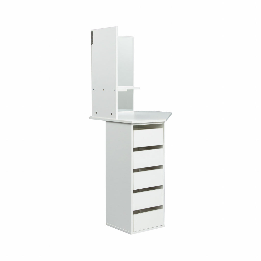 Modern Tri-Fold Mirror Vanity with Storage and Stool Set - DormVibes