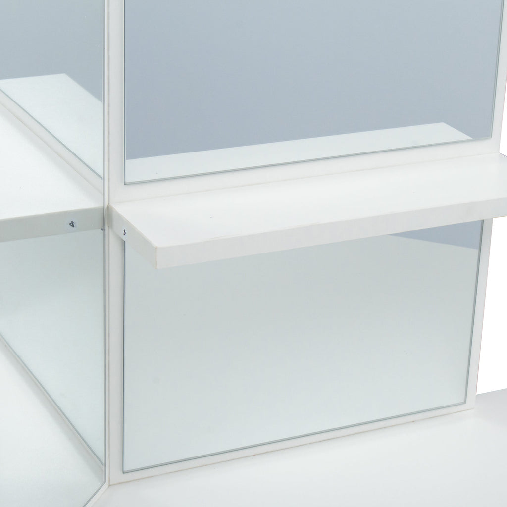 Modern Tri-Fold Mirror Vanity with Storage and Stool Set - DormVibes