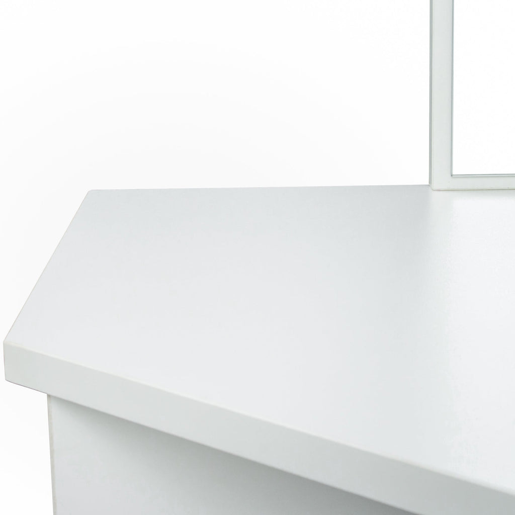 Modern Tri-Fold Mirror Vanity with Storage and Stool Set - DormVibes